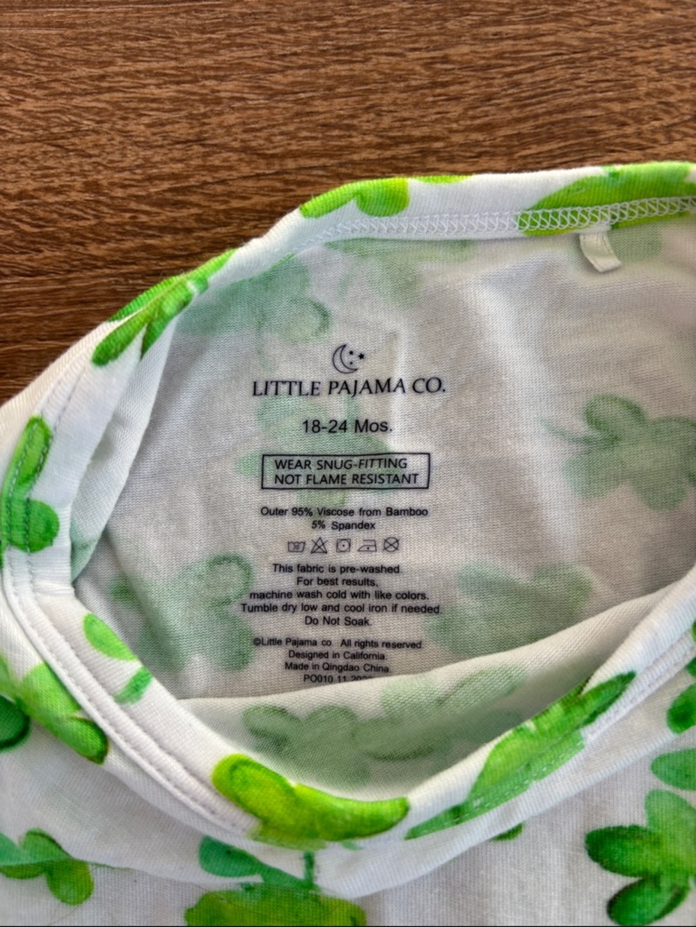 Kids Bamboo Pajama Set with Green Clovers - Picture 2 of 9